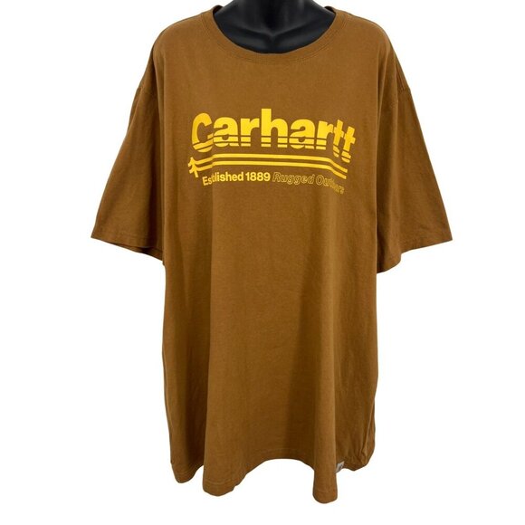 Carhartt Mens Relaxed Fit Brown Short Sleeve Tee Shirt 2XL XXL Crew Cotton EUC - Picture 1 of 10